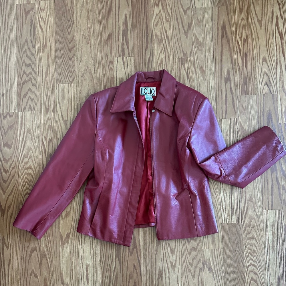 Clio Red Leather Cropped Jacket